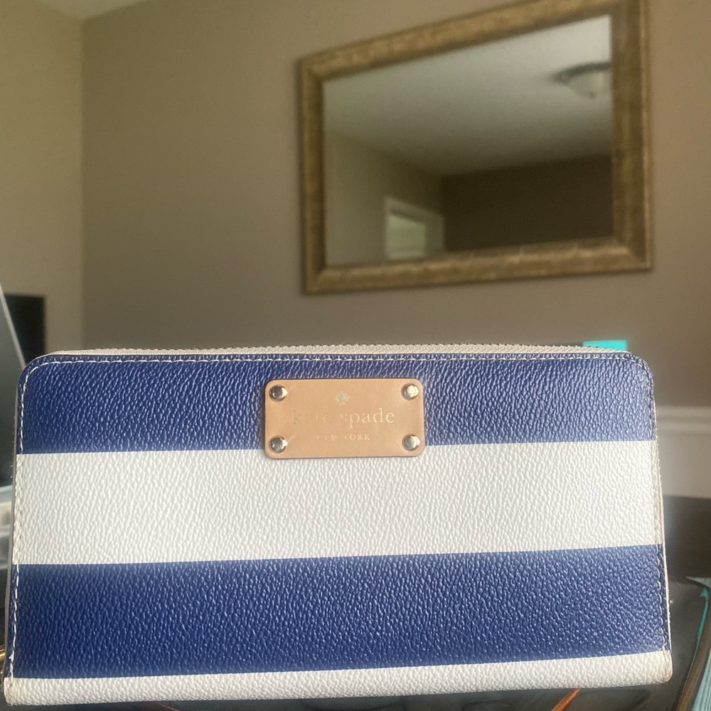 Kate Spade Blue & White Leather Zip Around Wallet